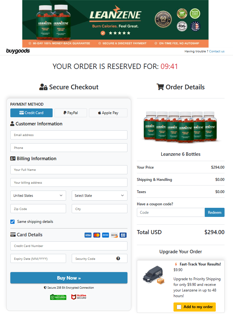 Leanzene order page